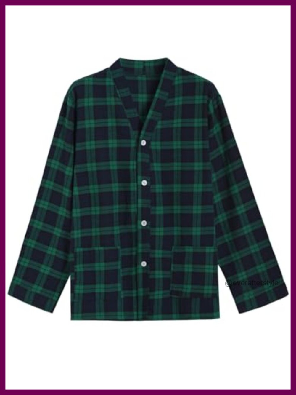 Cotton Flannel Pajama Shirt V Neck Long Sleeve Sleep Top Button Down